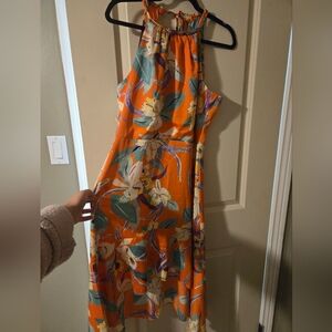 Le Chateau Orange Floral High Low Dress